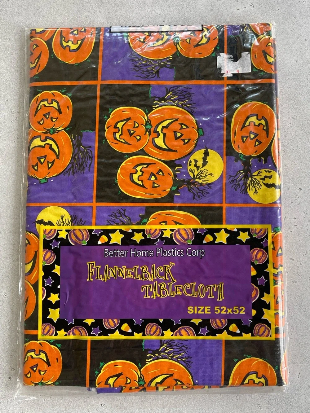 Vintage Halloween Vinyl Tablecloth Jack-o-lanterns Pumpkins 90s 52”x52” Fall